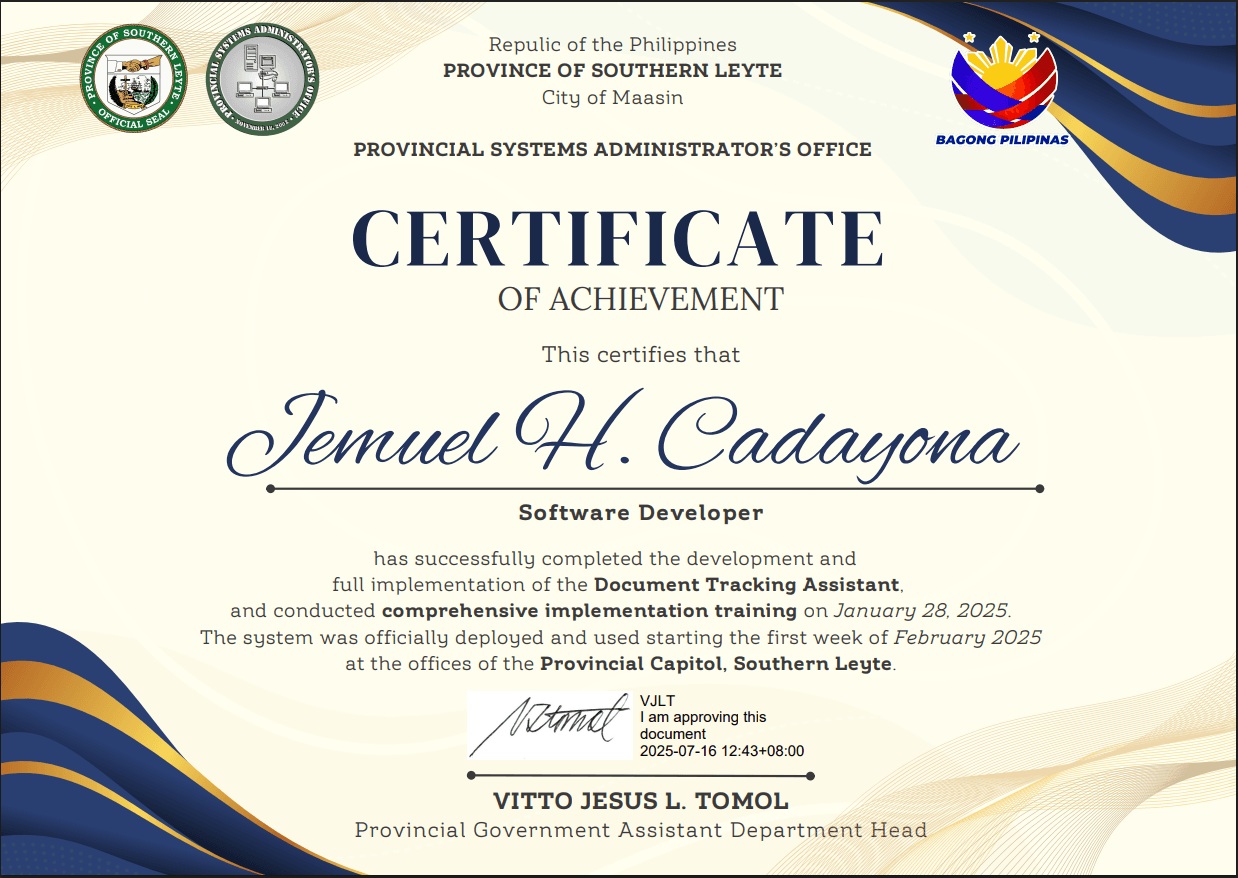 Document Tracking Assistant Certificate