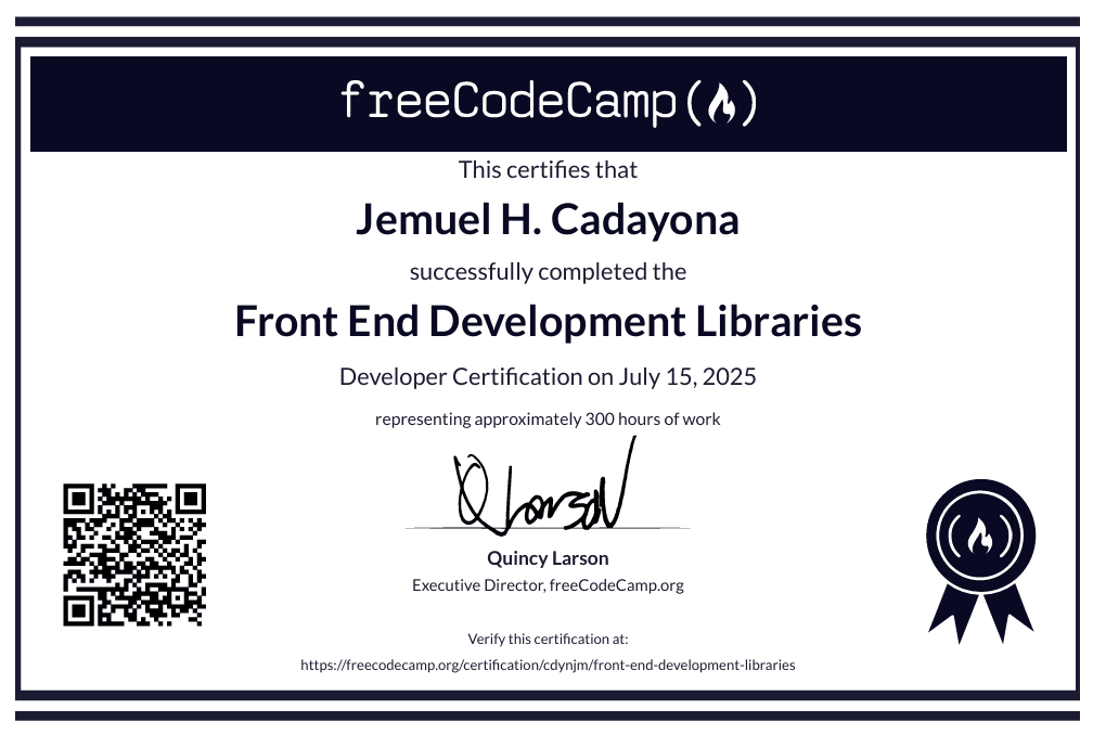 Front End Development Libraries Certificate